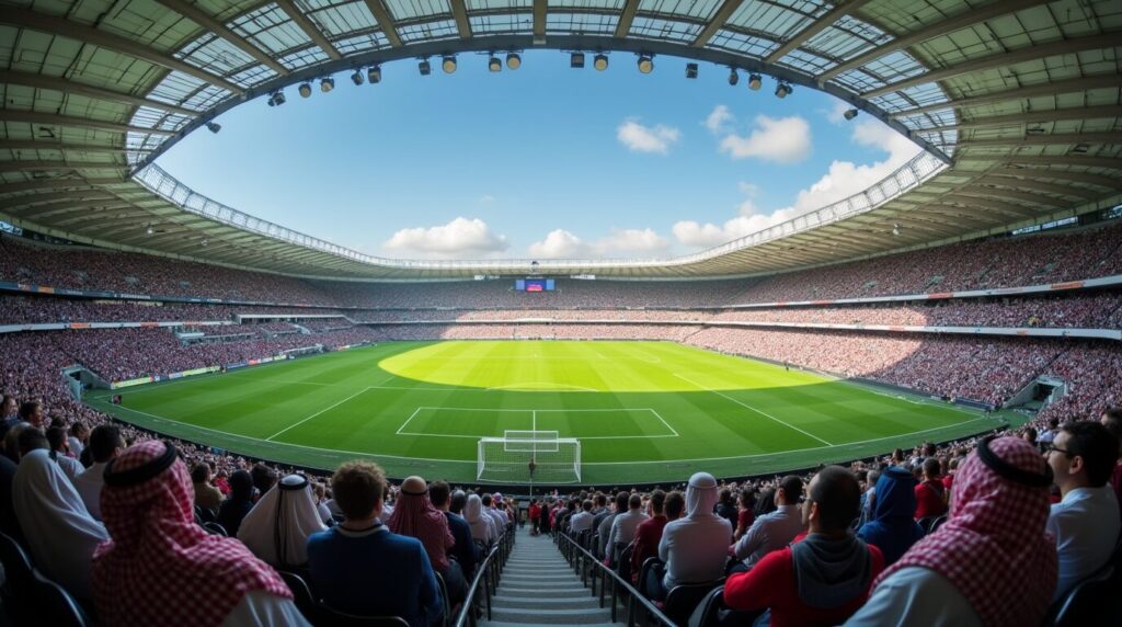 a football stadium with people watching دوري روشن السعودي استثمارات السعودية الرياضية