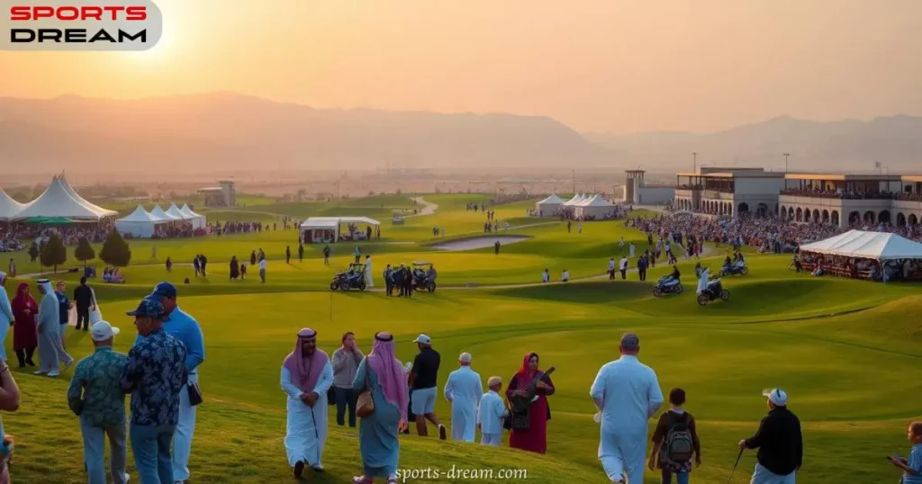 a group of people on a golf course